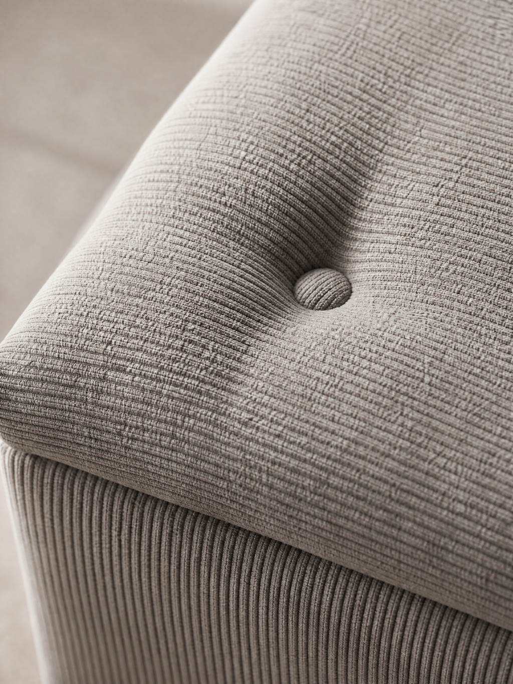 Storage Bench Renáta gray corduroy fabric texture close-up