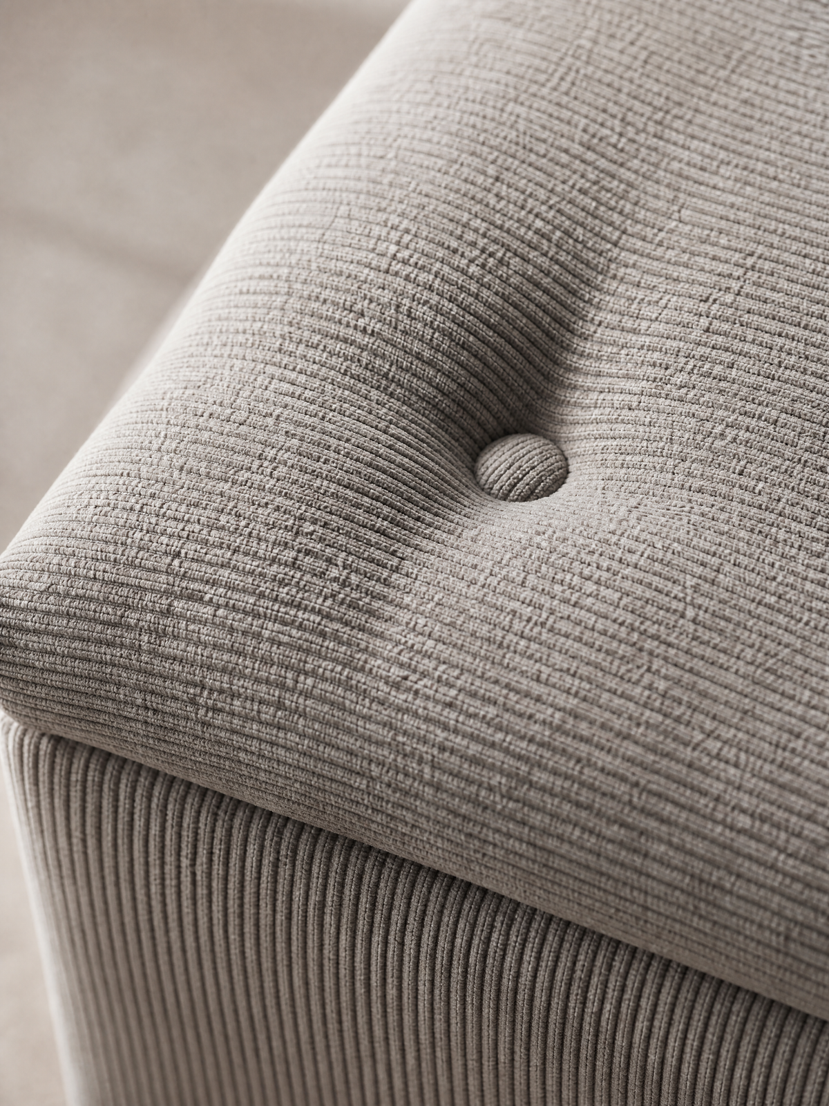 Storage Bench Renáta gray corduroy fabric texture close-up