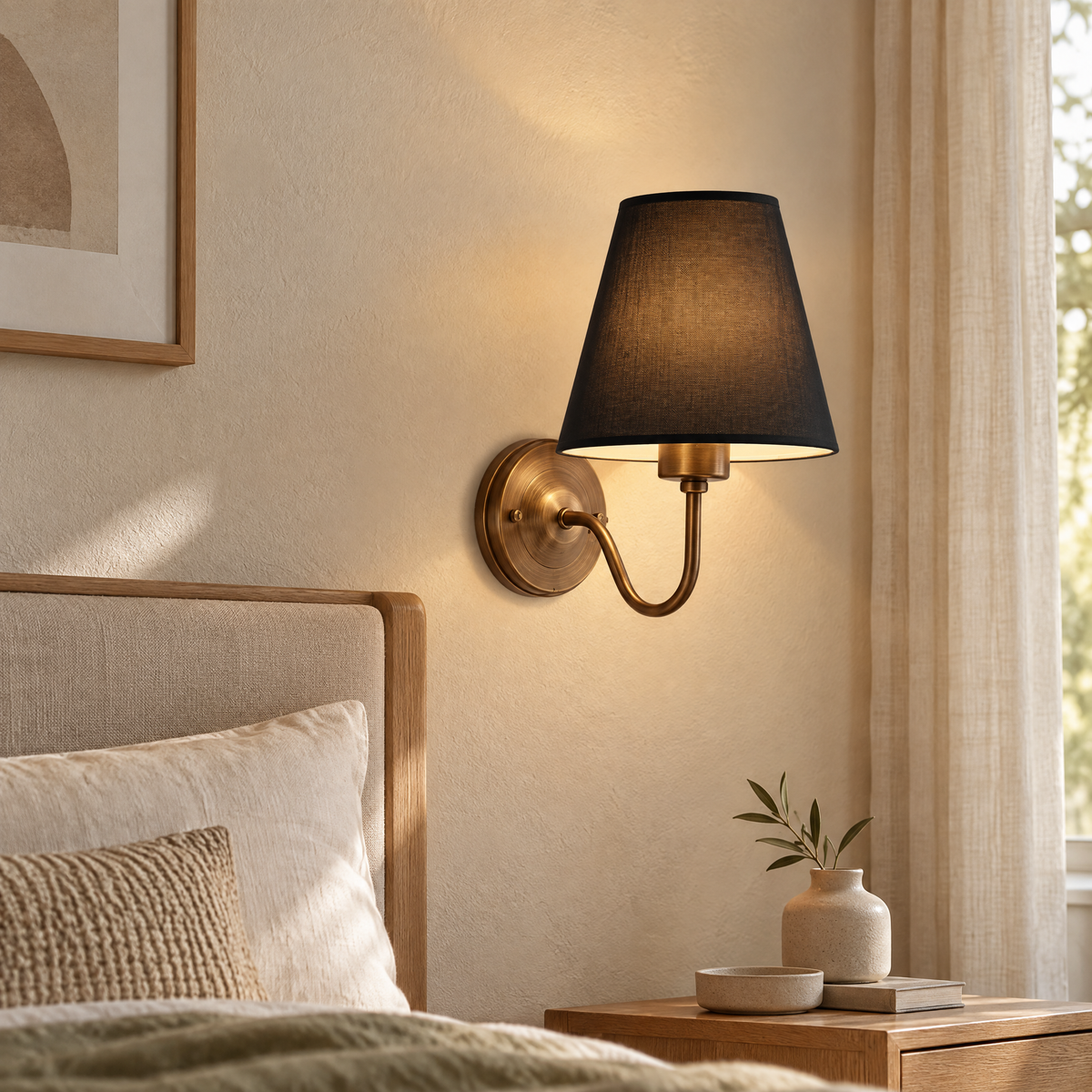 Wall Sconce Milan copper body with black fabric shade