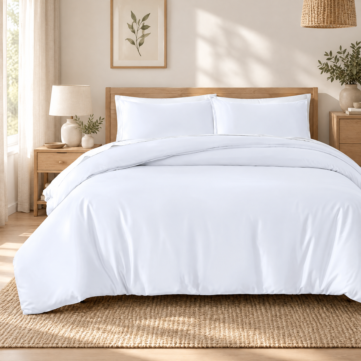 Duvet Cover Set Božena in white with two pillowcases in a calm Scandinavian bedroom