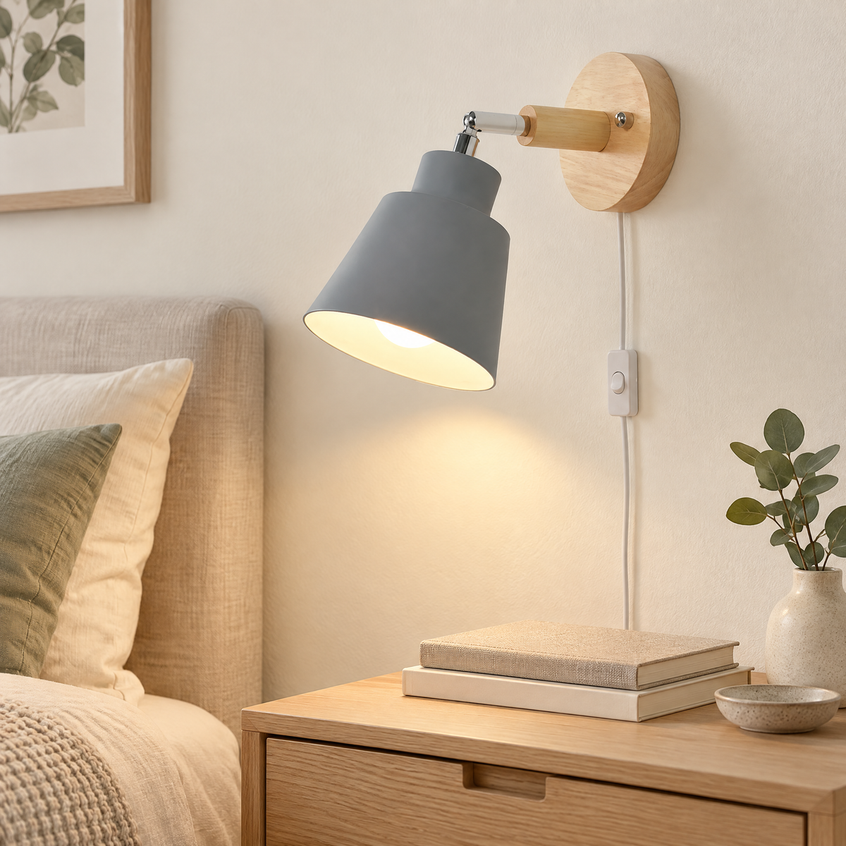 Wall Lamp Samuel – Plug-in reading light, no electrician needed