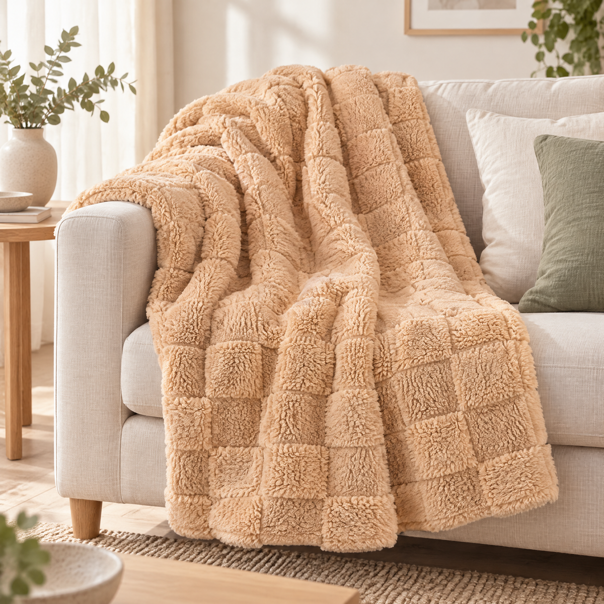 Throw Blanket Sabína – Plush Waffle-Pattern Fleece, Soft and Warm