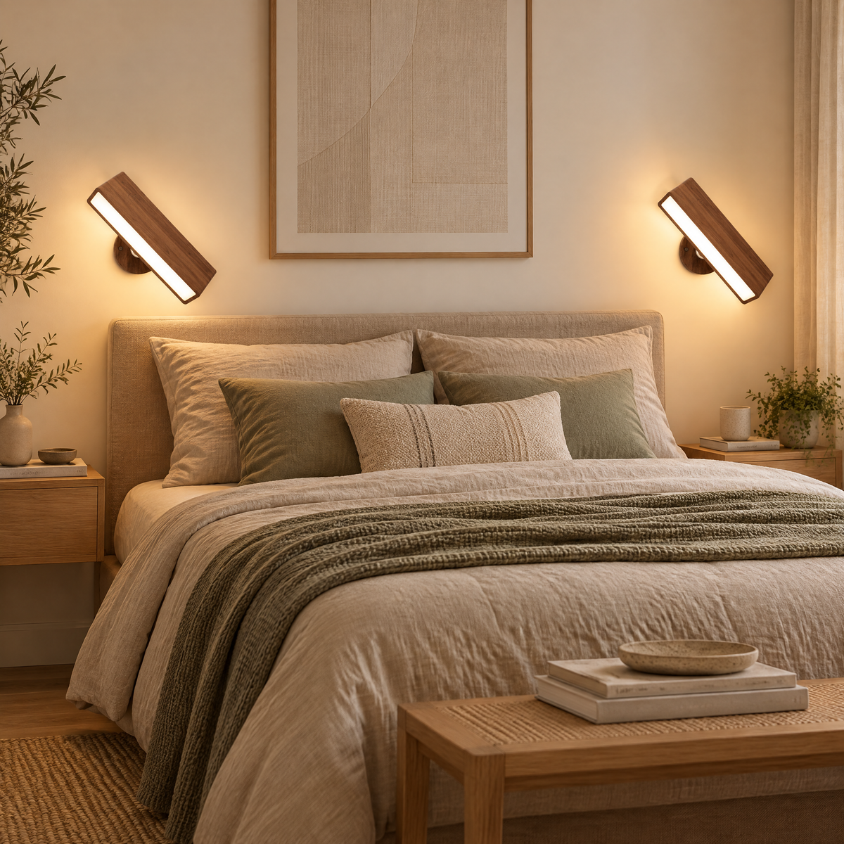 Two Wall Lamps Hugo either side of a bed