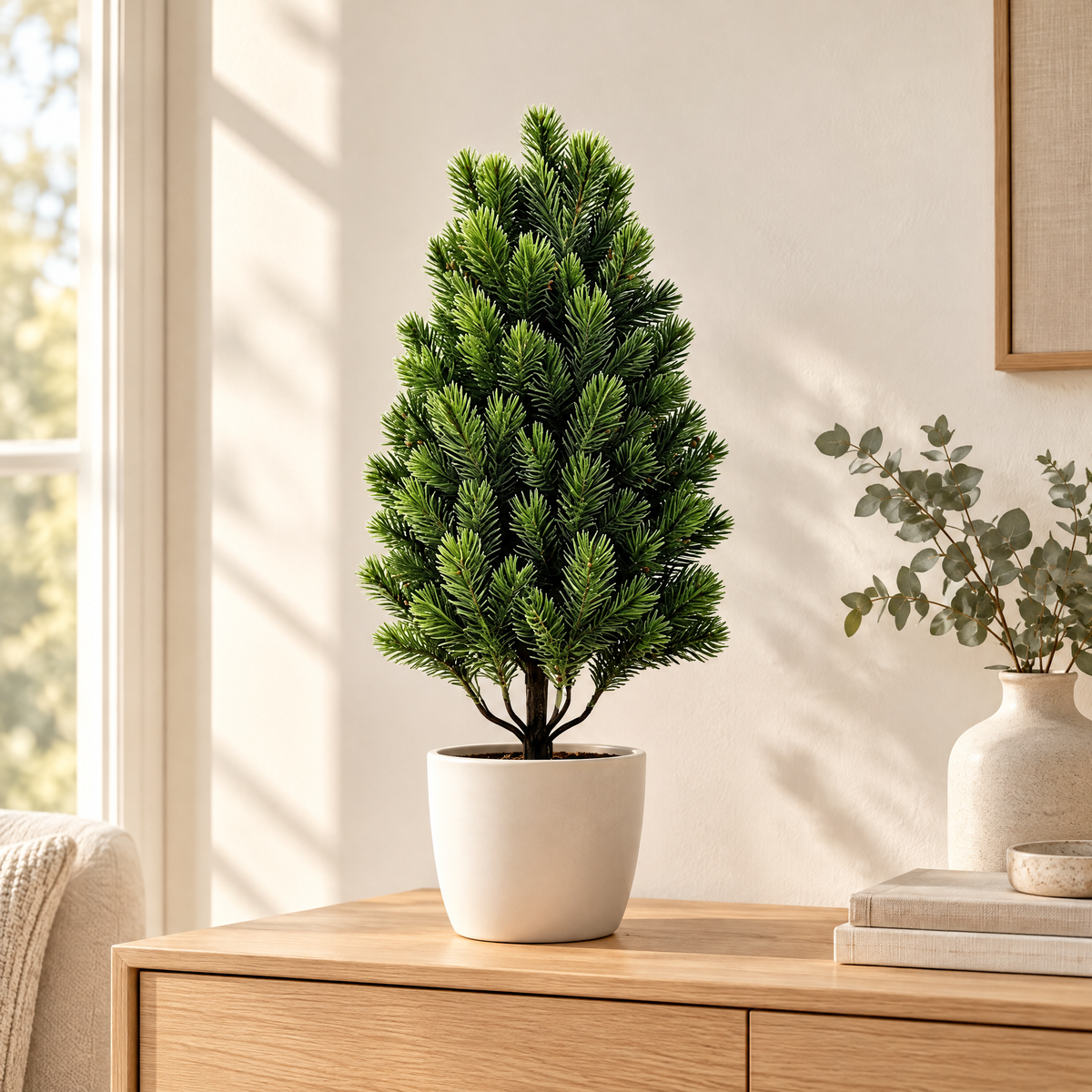 Pine Tree Stakes Hubert – mini pine tree stake in a white pot