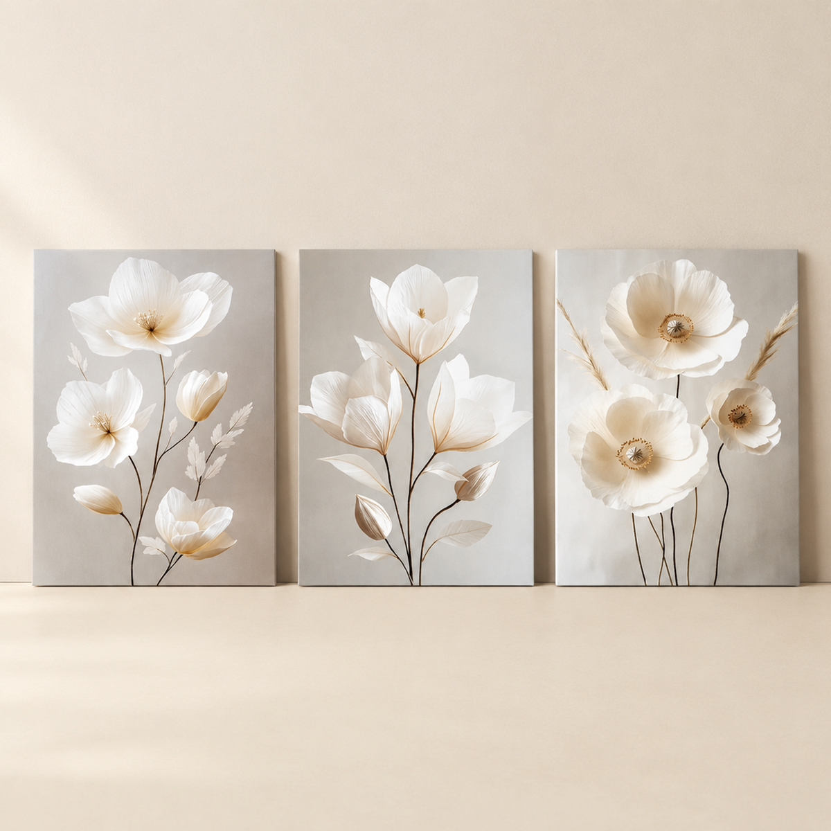 Wall Art Patrícia – set of 3 white blossom prints