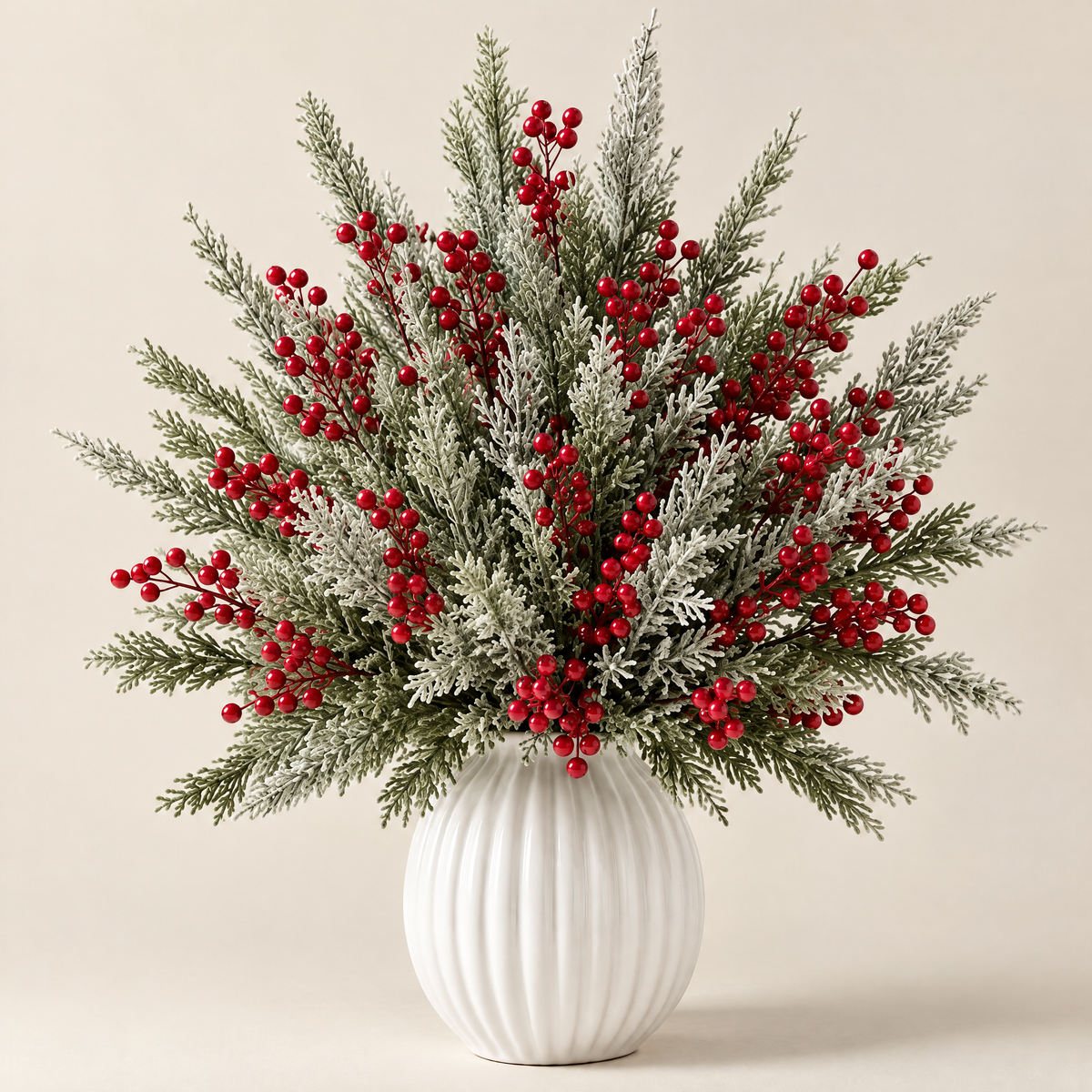 Snowy Pine Picks Dezider – studio shot on a soft oat backdrop