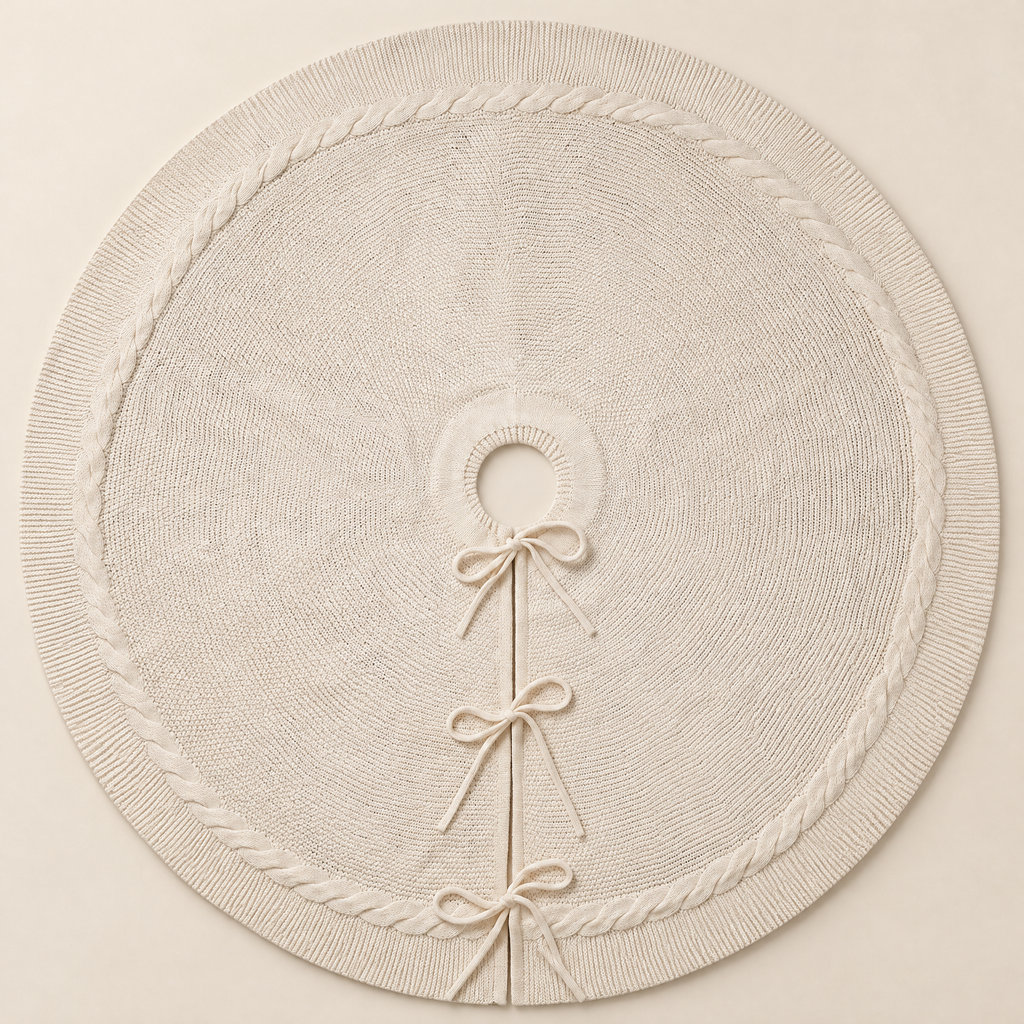 Tree Skirt Marcela – cream cable knit tree skirt, studio shot