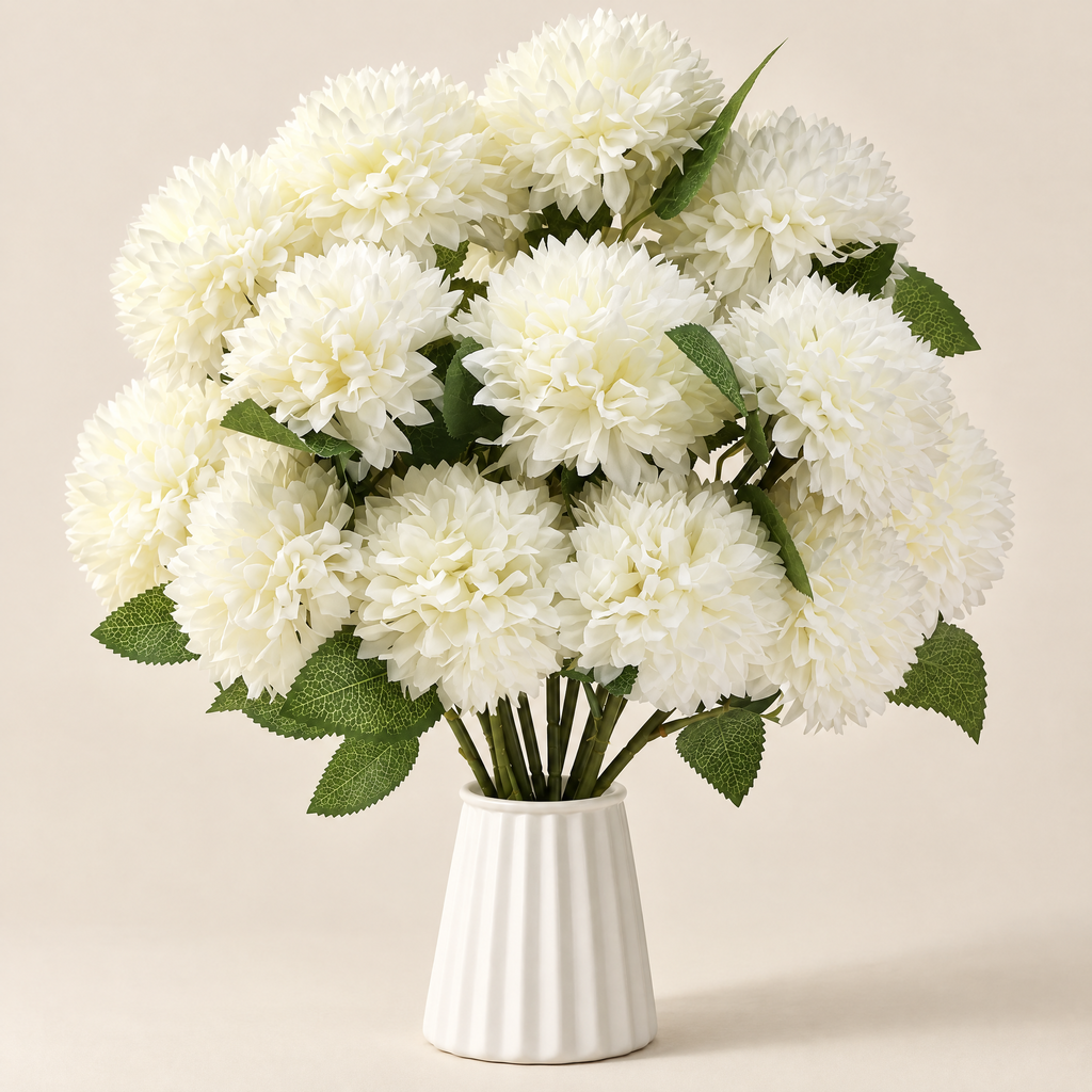 Chrysanthemum Stems Matilda – studio shot on a soft oat backdrop
