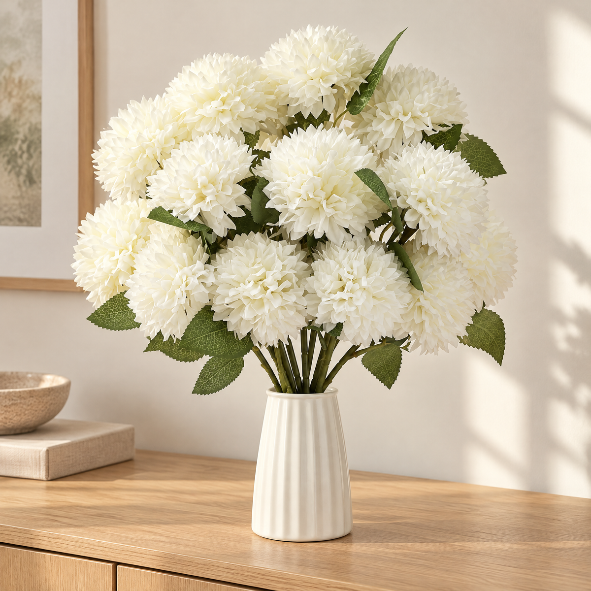 Chrysanthemum Stems Matilda – styled in a calm Scandinavian living space