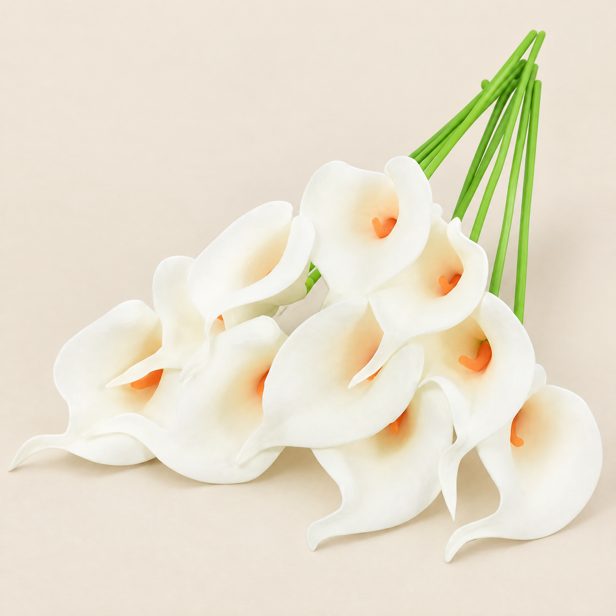 Calla Lily Stems Margita – White with Peach Heart studio view