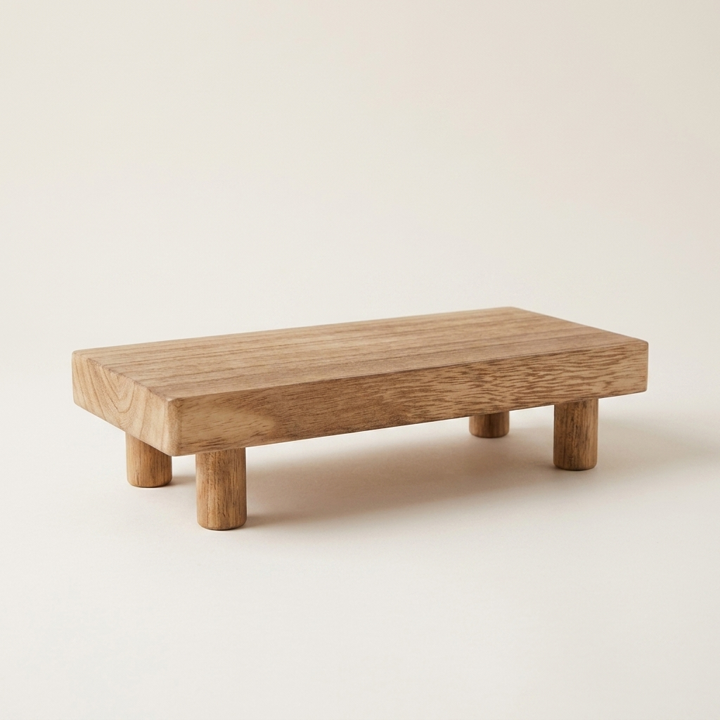 Pedestal Riser Katarína in Light Walnut, footed wooden riser on a neutral background
