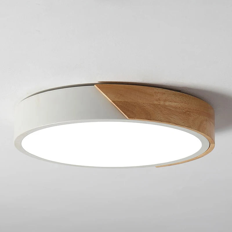 Ceiling Light Juraj in white with natural wood rim