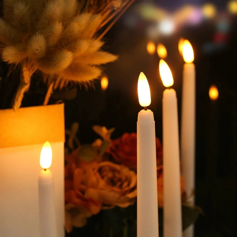 LED Taper Candles Edita – flickering taper candles with dried flowers