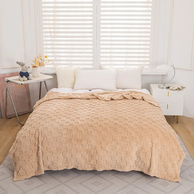Throw Blanket Sabína in camel on a bed