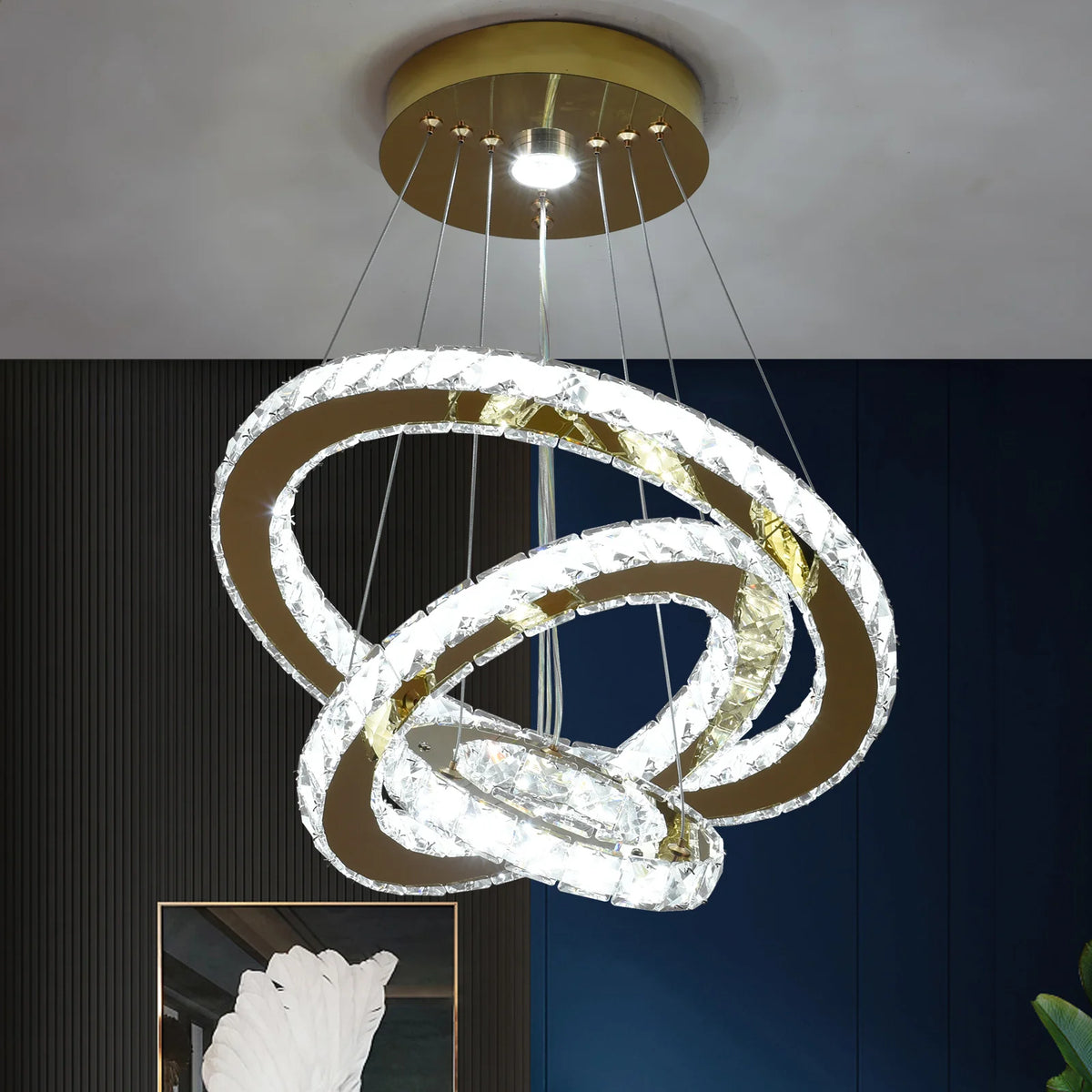 Close-up of the crystal rings of Chandelier Soňa