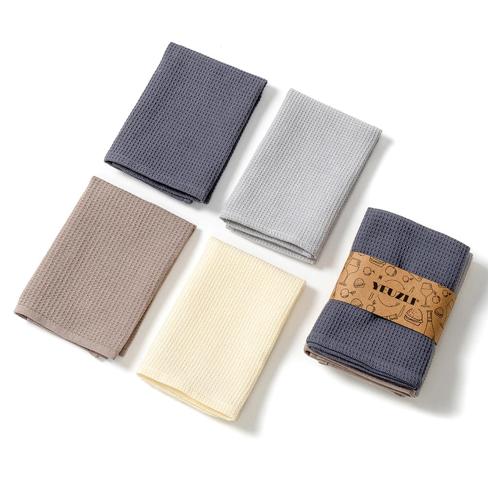 Kitchen Towels Vlasta in slate grey, light grey, taupe and cream laid flat