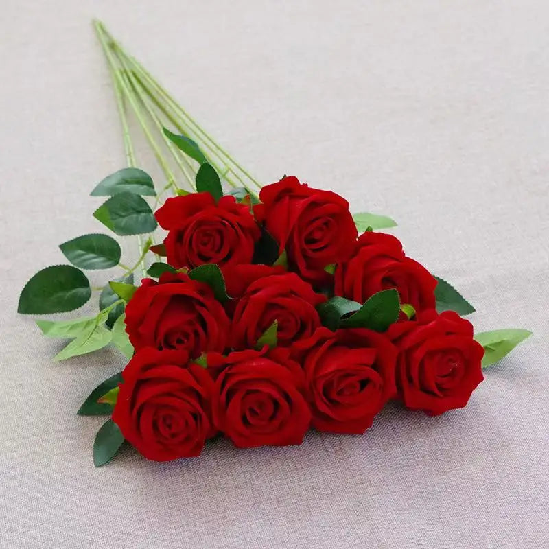 Bunch of red velvet-touch long-stem roses