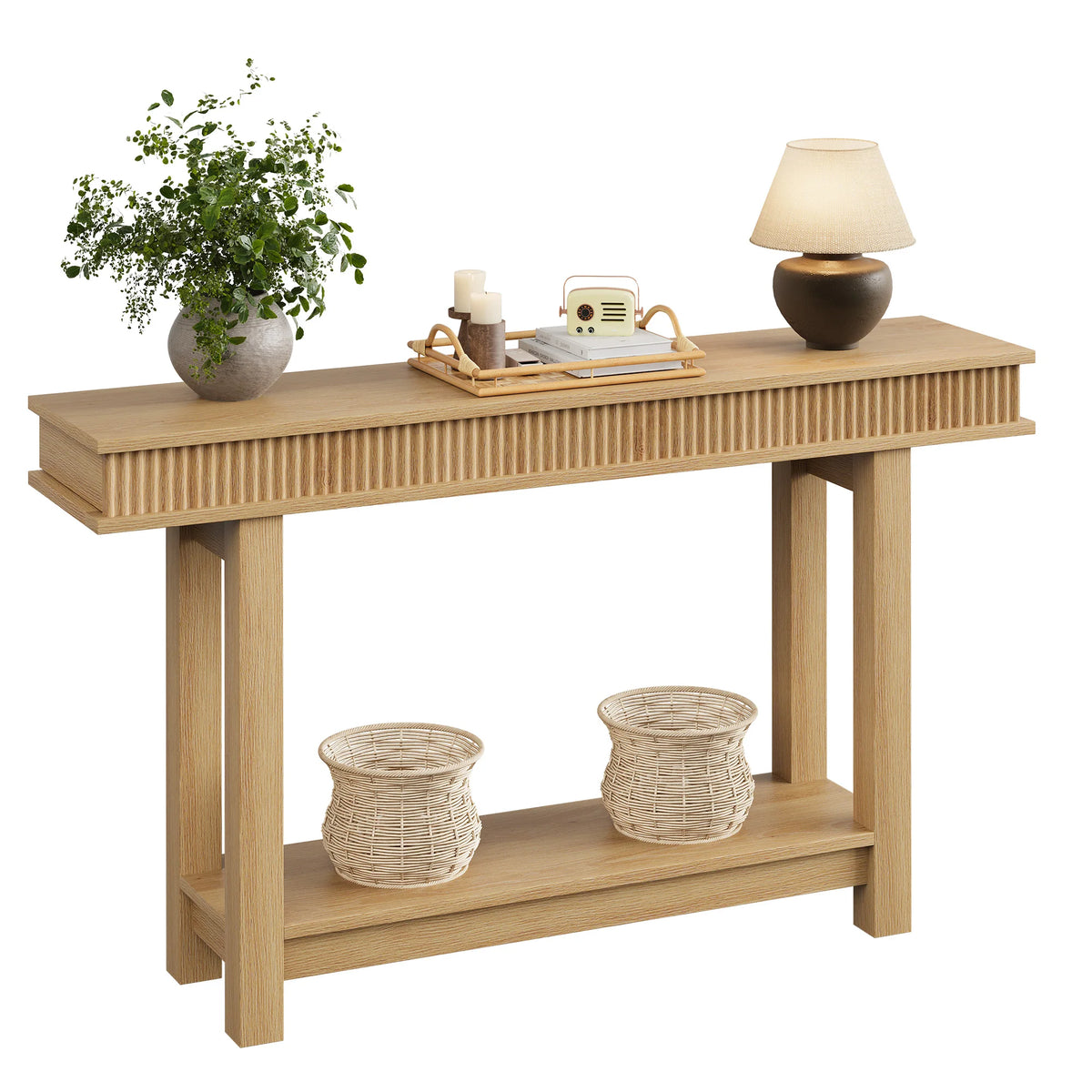 Console Table Jakub – Natural finish, close view of the fluted front panel