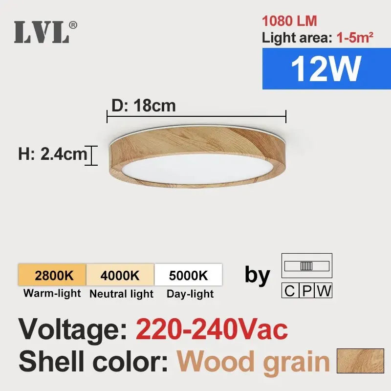 Ceiling Light Viktor in wood grain, 18 cm, 12 W