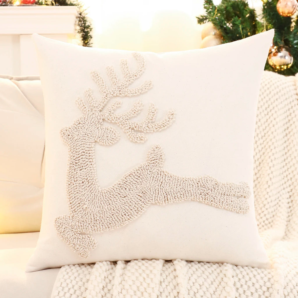 Cushion Cover Yvetta with embroidered reindeer detail
