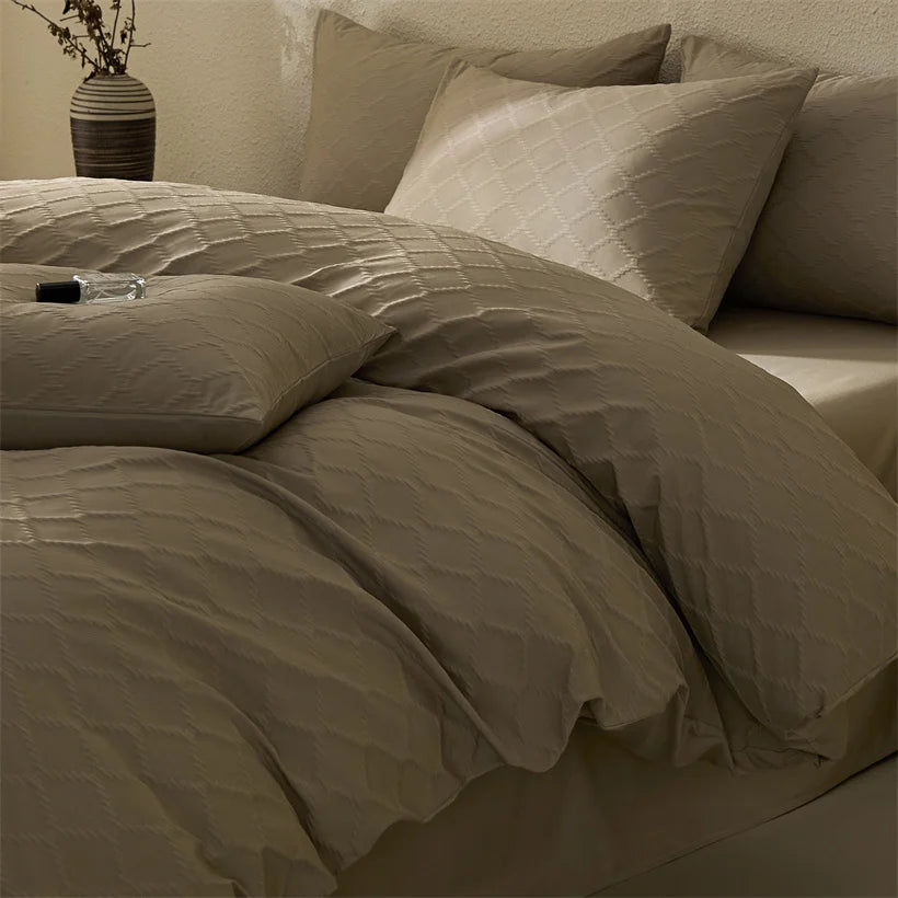 Duvet Cover Set Marta in taupe, close-up of the jacquard texture
