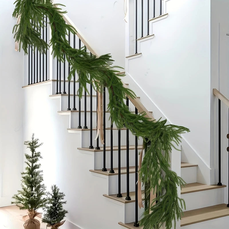 Pine Garland Viktória – garland along a staircase banister