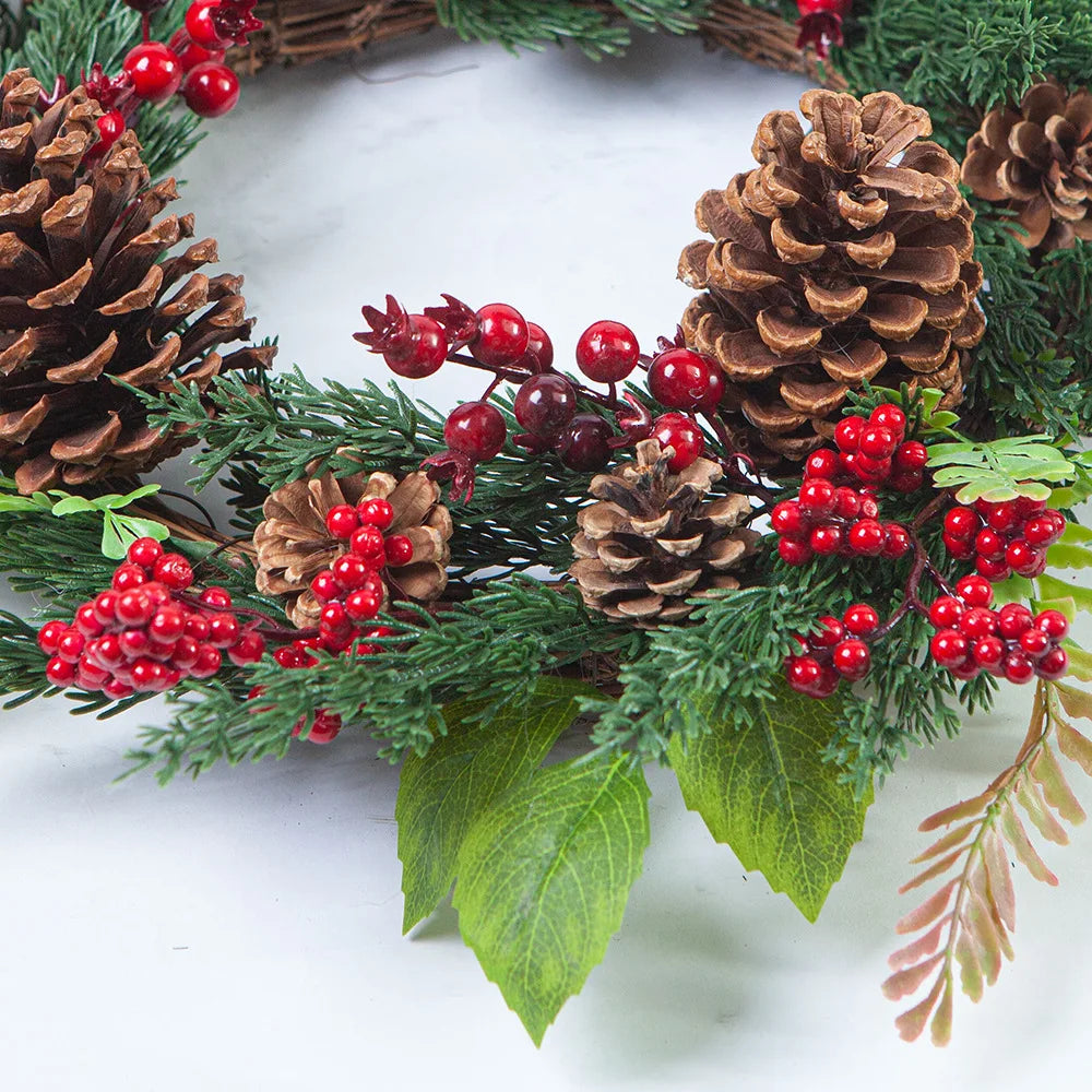 Christmas Wreath Agnesa – close-up of pine cones and red berries