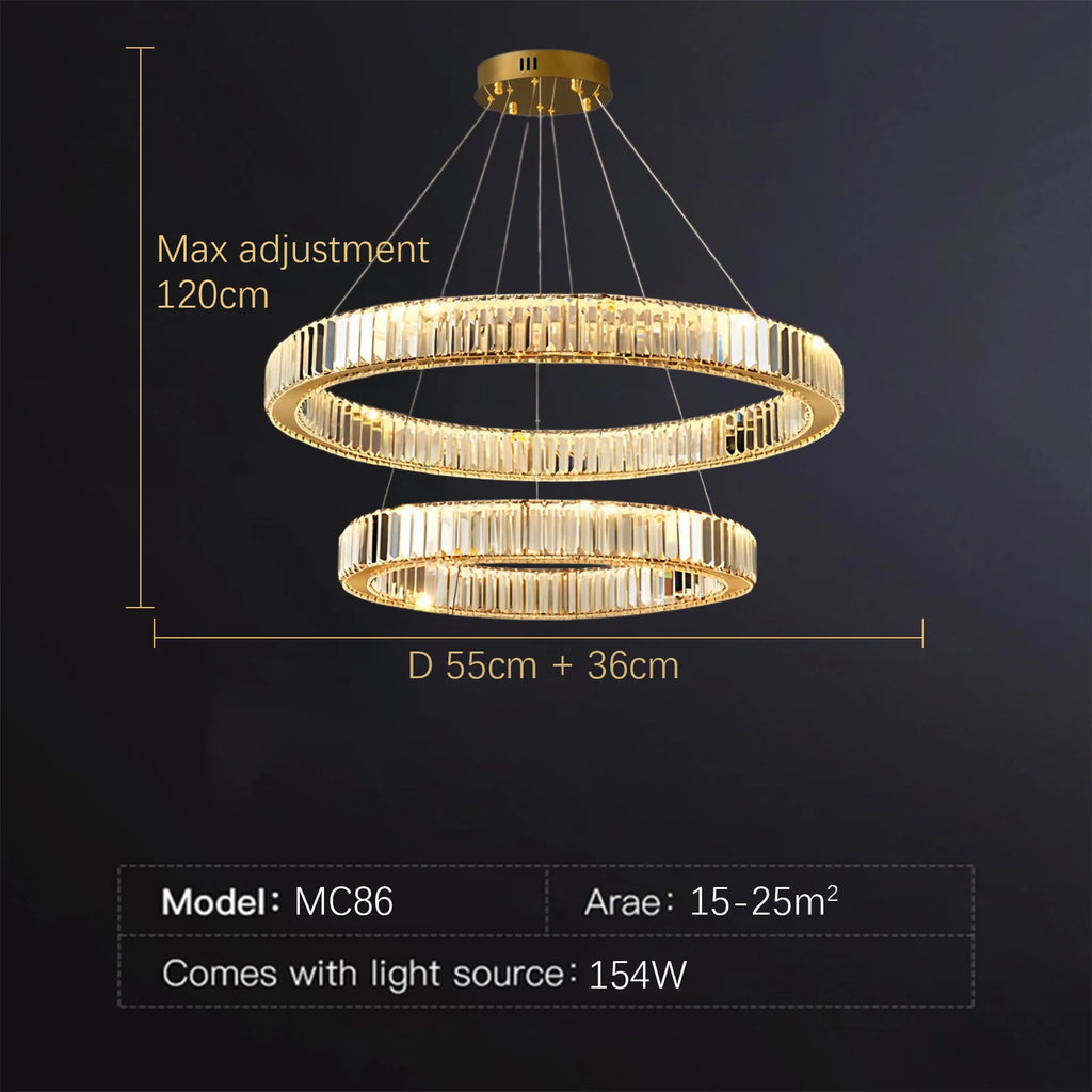 Chandelier Gabriela double ring dimensions, 55 cm and 36 cm