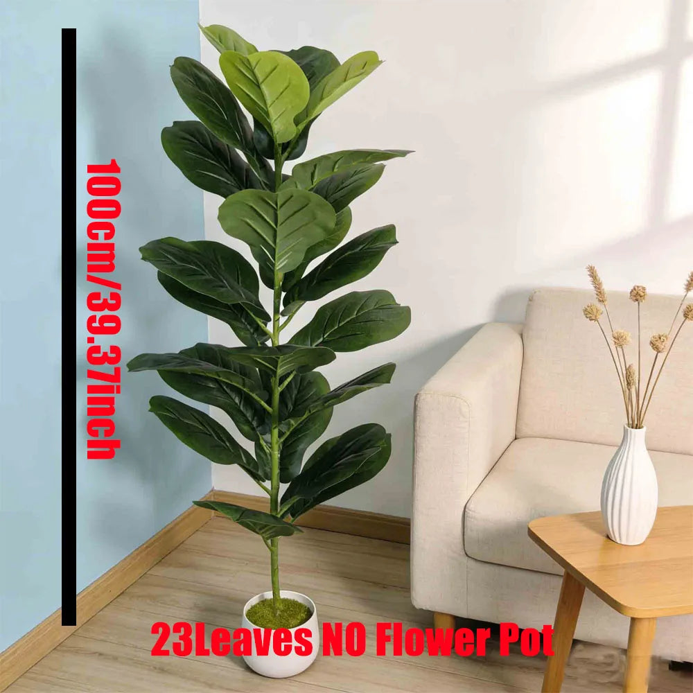 Faux fiddle-leaf fig, 100 cm with 23 leaves, in a living room