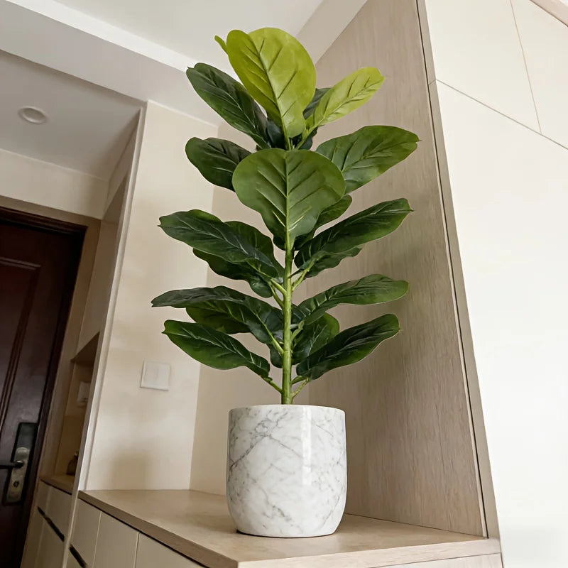 Faux fiddle-leaf fig Drahomíra in a marble planter in an entryway