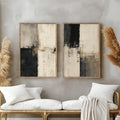 Wall Art Ľuboslava in Charcoal & Cream – two abstract prints above a sofa