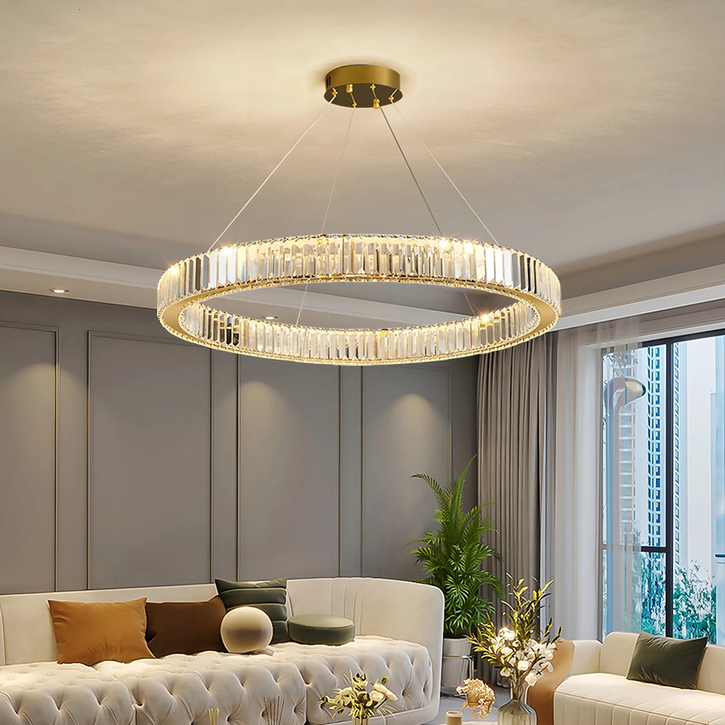 Chandelier Gabriela single crystal ring in a living room