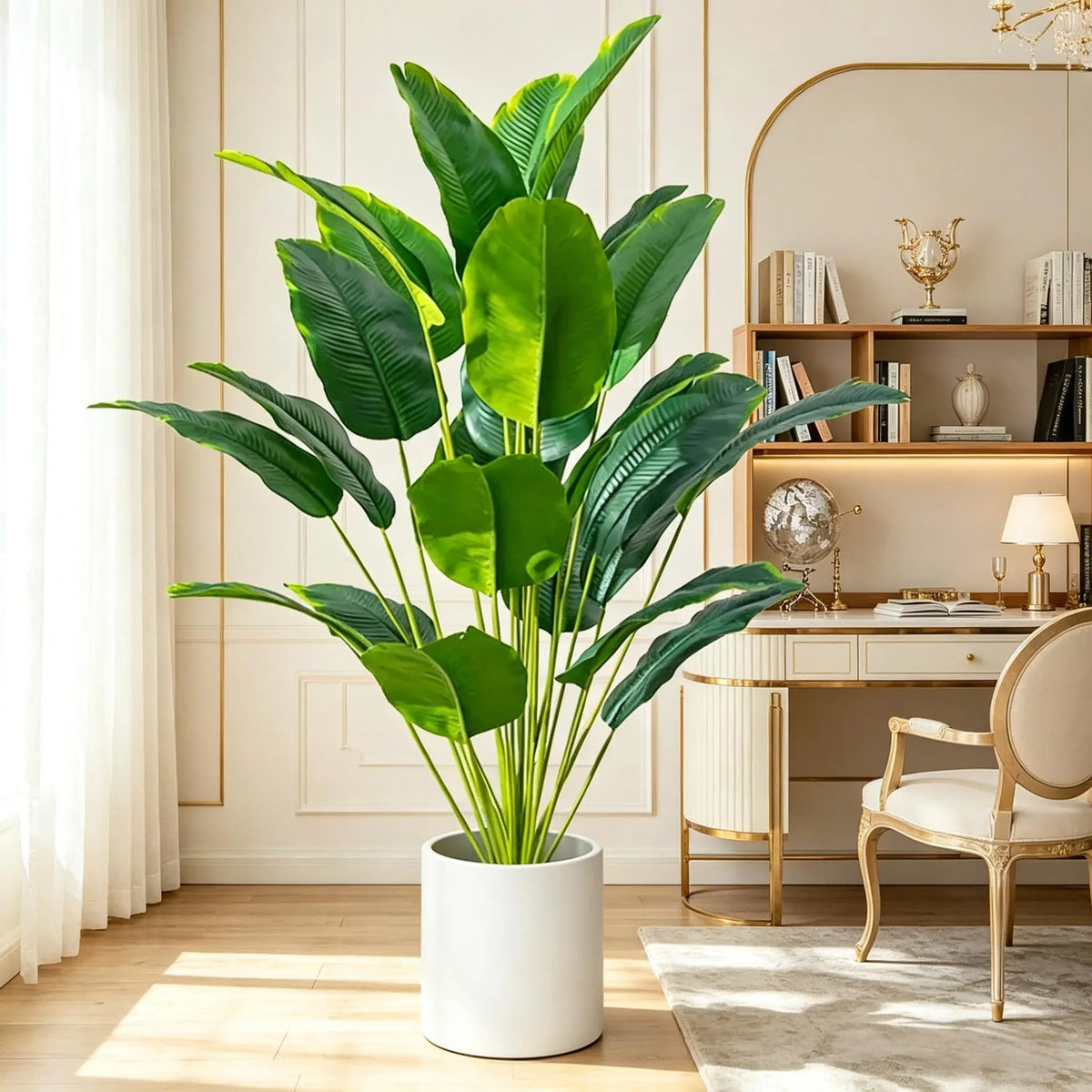 Bird of Paradise Rebeka, large faux leaf plant, detail view