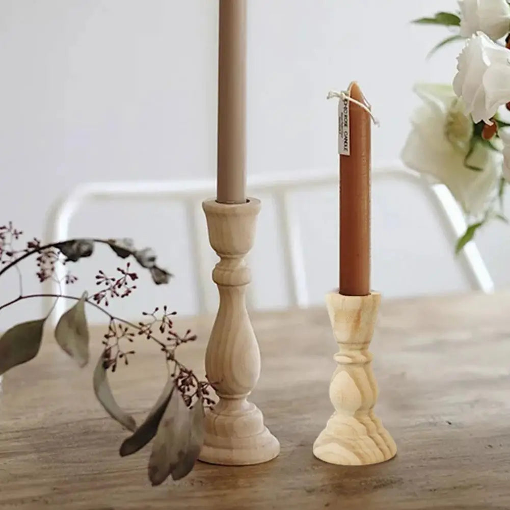 Candlesticks Tomáš in natural wood in two heights with taper candles