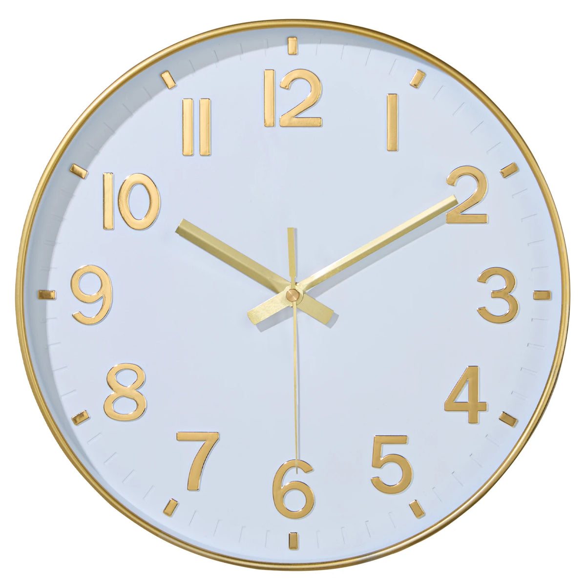 Wall Clock Teodor, silent wall clock white and gold