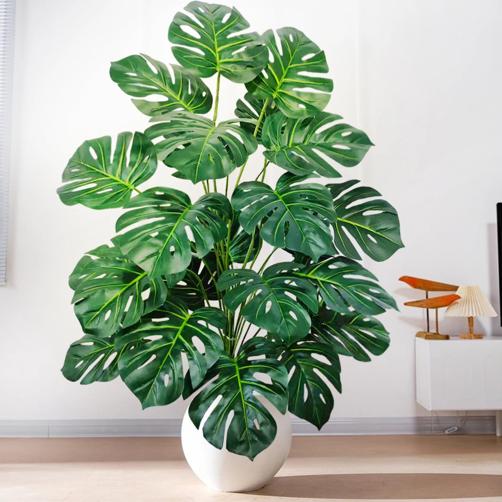 Artificial monstera Blanka in dark green in a white pot