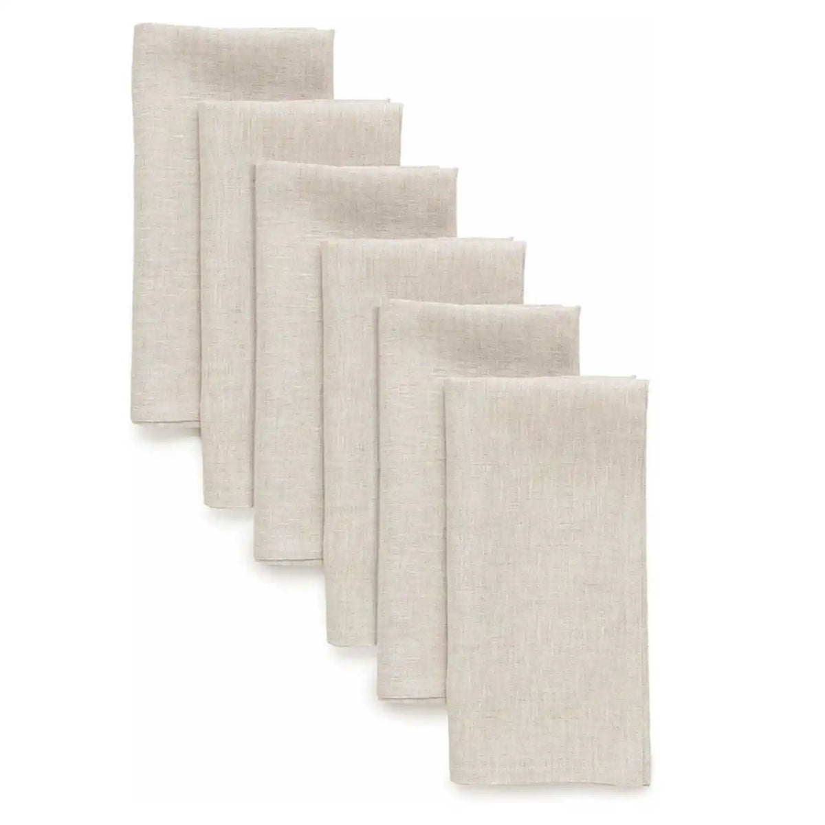 Set of six natural cloth napkins standing in a row