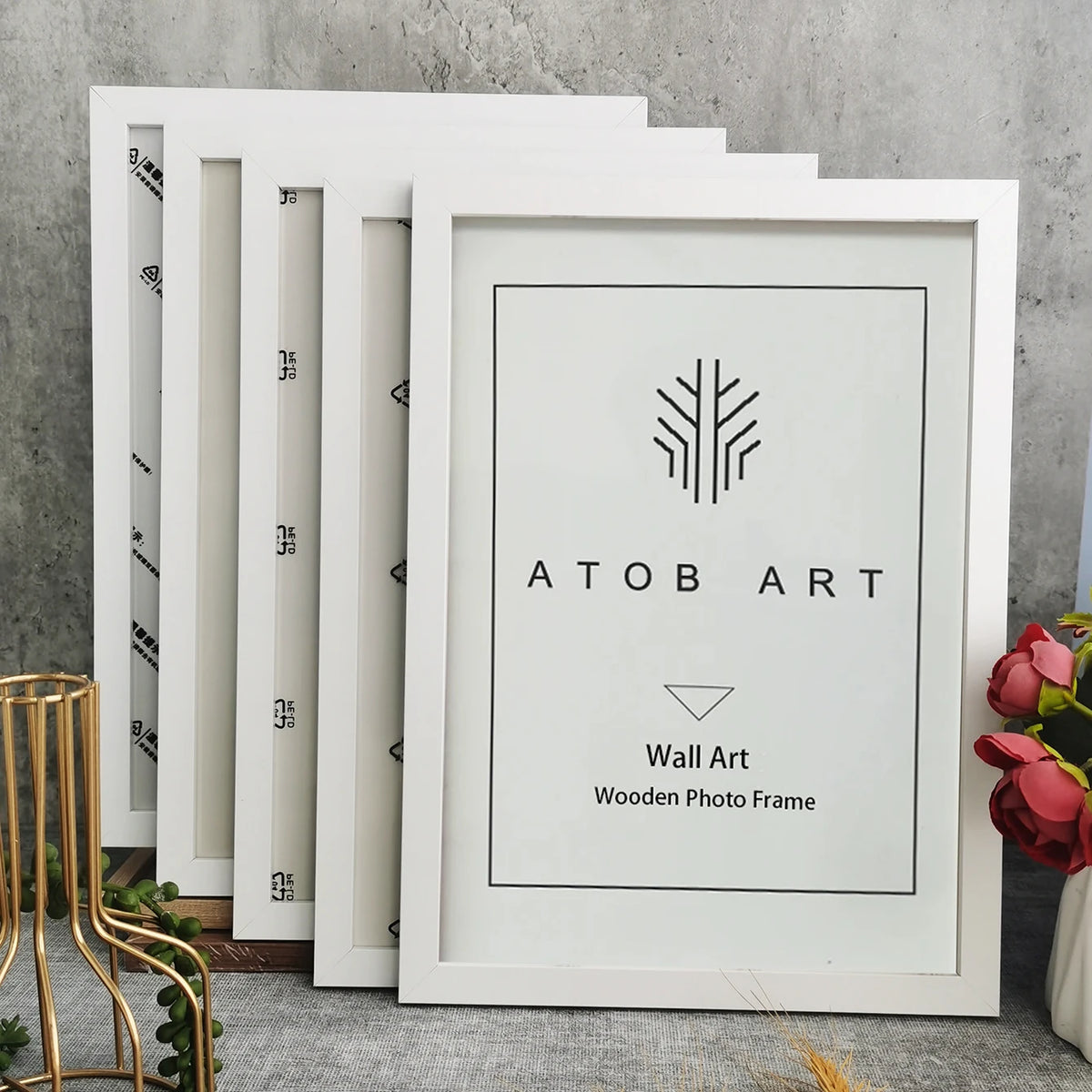 Photo Frames Lea, set of 5 wooden frames in white