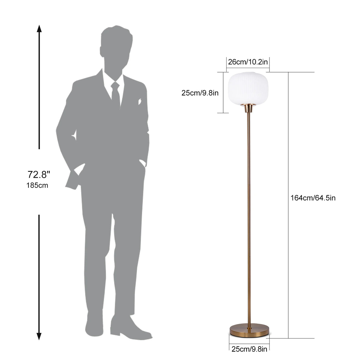 Floor Lamp Patrik dimensions: 164 cm height, 26 cm shade diameter, 25 cm base diameter