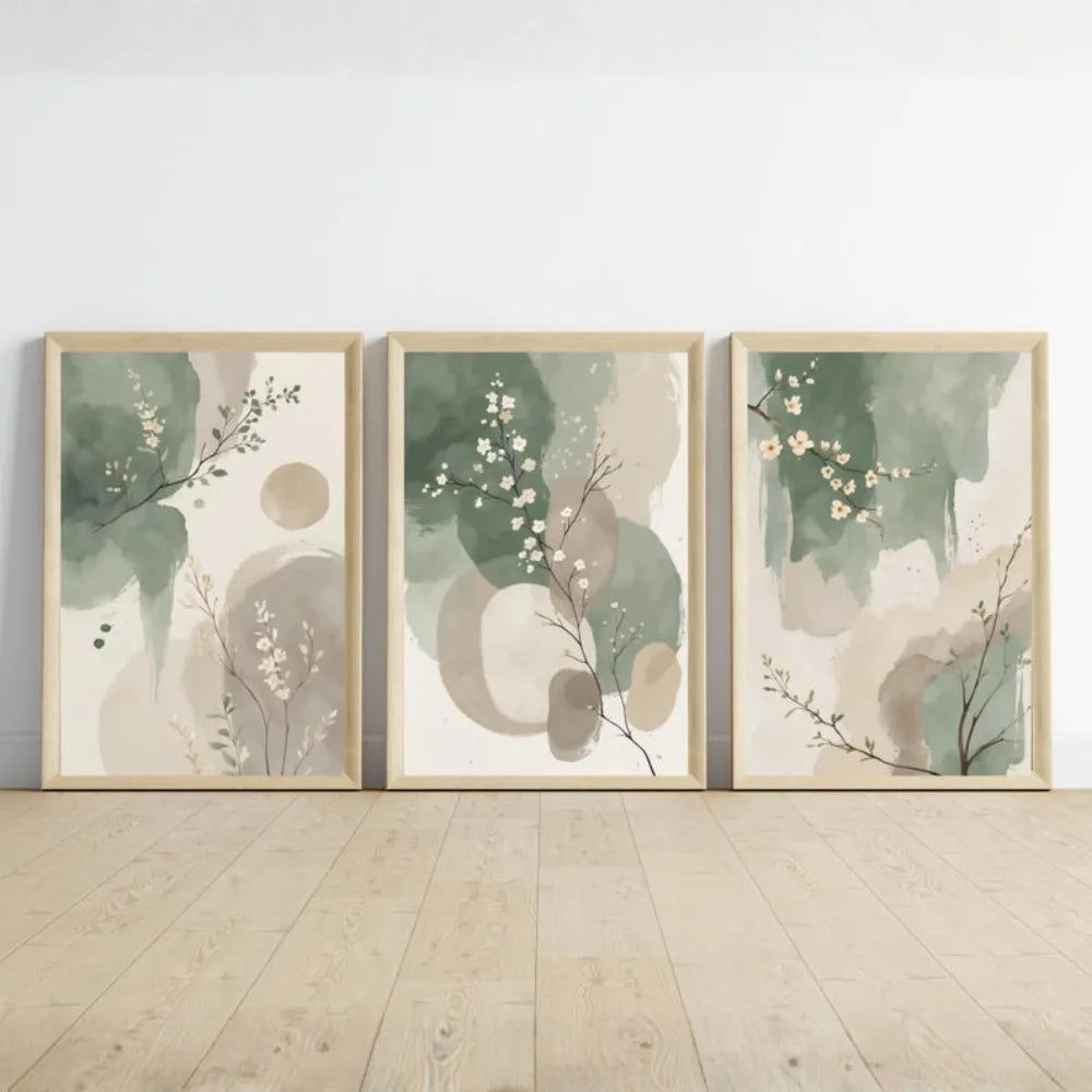 Wall Art Hortenzia – set of 3 framed prints leaning on the floor