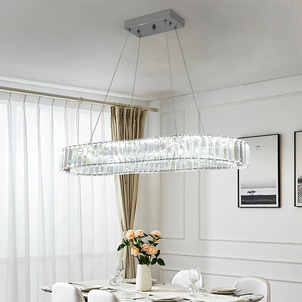 Chandelier Blažej, oval crystal pendant in chrome