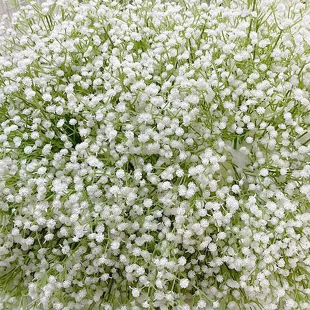 Close-up of airy white artificial baby's breath blooms