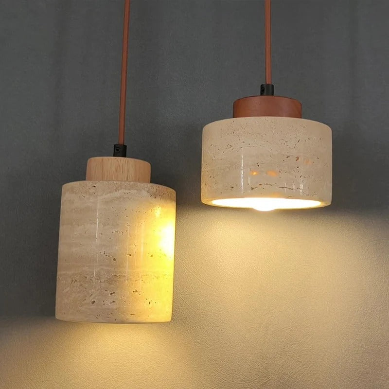 Pendant Light Dana travertine shade glowing warmly