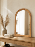 Mirror Michal in Natural light wood, arched frame on an entryway console