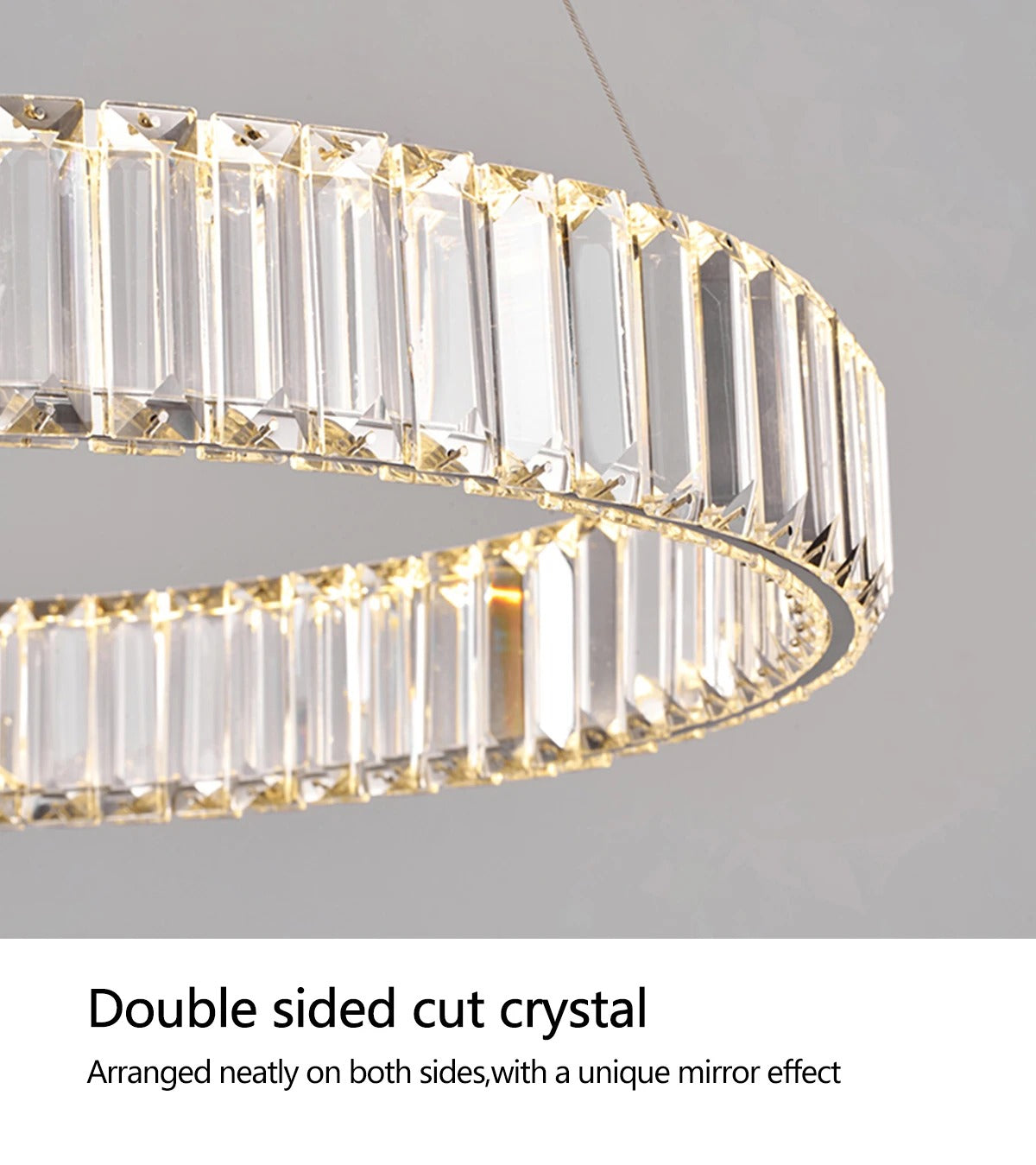 Close-up of the double-cut crystal on Chandelier Gabriela