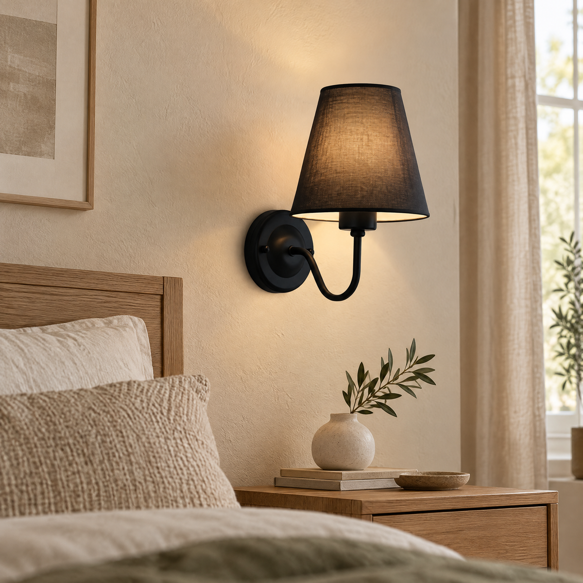 Wall Sconce Milan black body with black fabric shade