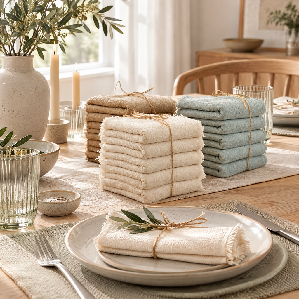 Cloth Napkins Iveta set on a calm Scandinavian dining table