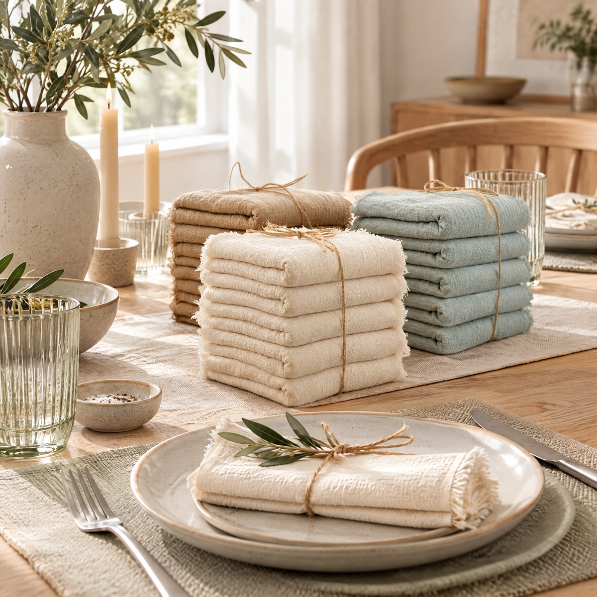 Cloth Napkins Iveta set on a calm Scandinavian dining table