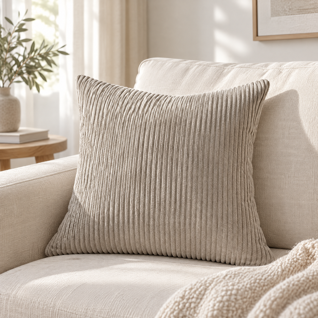 Valentina corduroy cushion cover in beige-gray