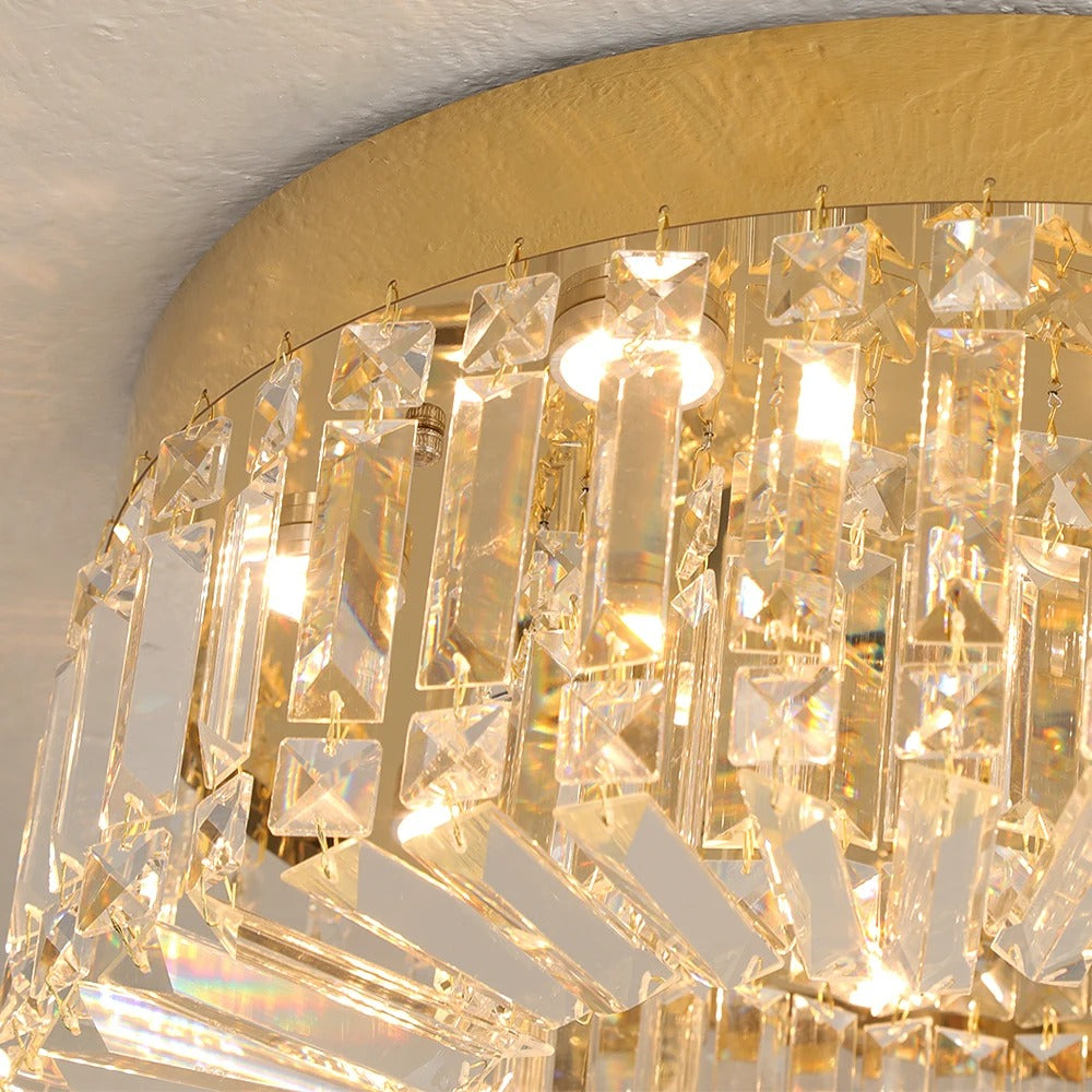 Close-up of the cut crystal prisms of Ceiling Light Laura